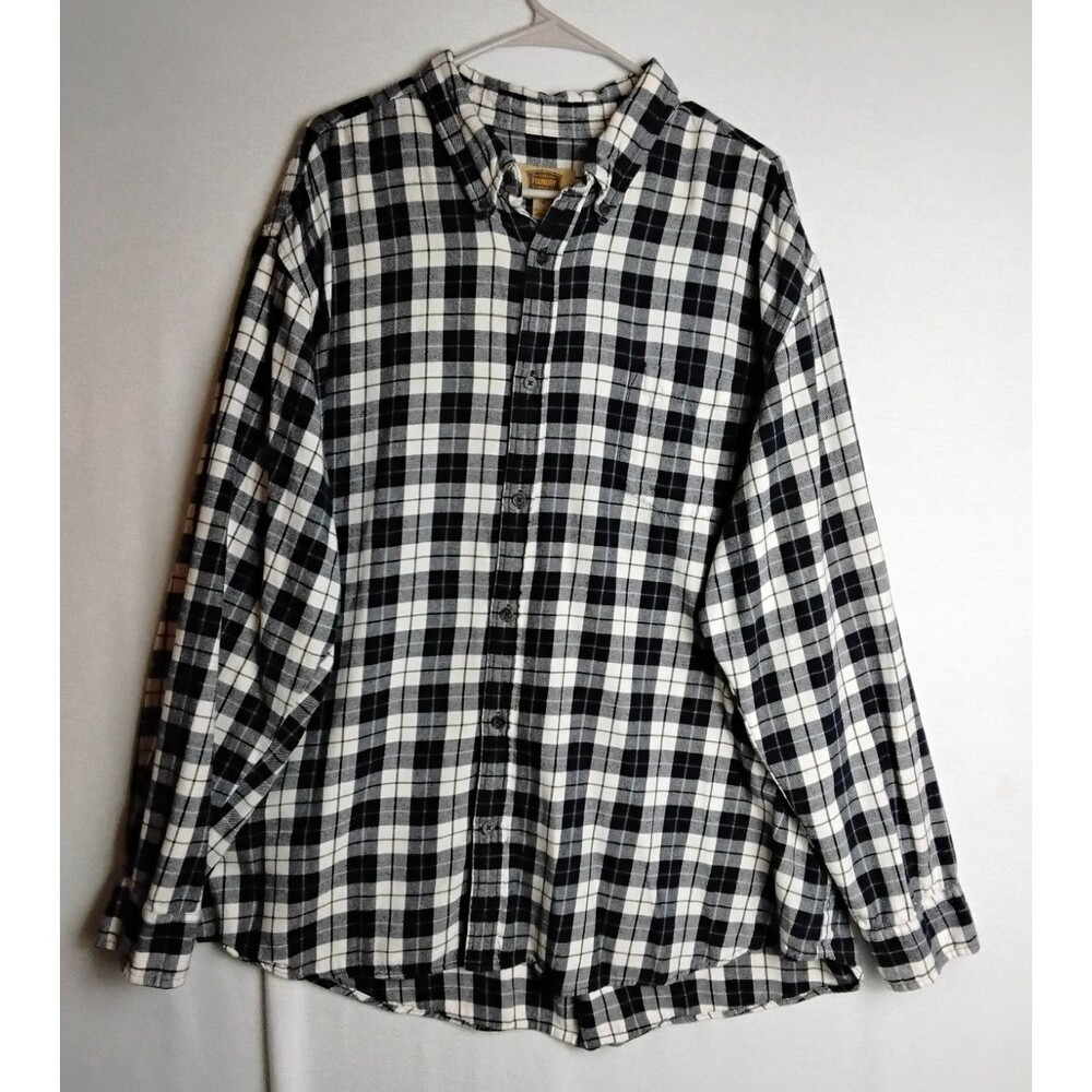 The Foundry Supply Co Mens 2XLT Flannel Shirt Navy Blue White Plaid Cotton